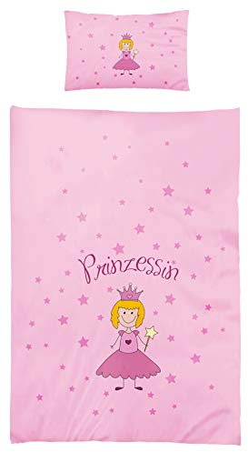Arle-Living 3 TLG. Baby/Kinder Bettwäsche Motiv: Prinzessin - renforcé 100x135 cm + 40x60 cm + 1 Spannbettlaken 70x140 cm - 100% Baumwolle (mit Laken: weiß)