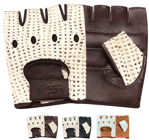 PSS Fingerlose Halbfinger Lederhandschuhe Herren Mann Fahrer Lenkrad Handschuhe Auto Fahren Fahrrad Radsport Rollstuhl Muskeltraining Bodybuilding Fitness Atmungsaktive, Ref 416, Braun Größe M
