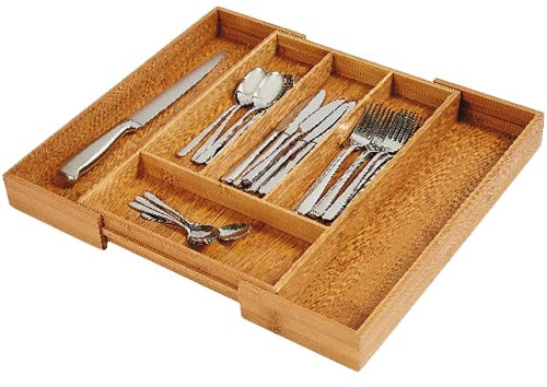 Unibos Wooden Extending Cutlery Tray Organiser Expandable Drawer Storage Box Set