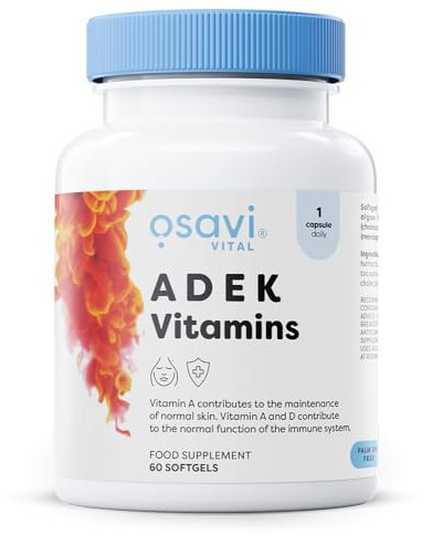 Osavi ADEK Vitamins – 60 Softgels | Supports Immunity, Bones & Skin | Natural Beta–Carotene, D3, E & K2 for Immune Defense, Strong Bones, Healthy Skin, Vision & Muscle Function