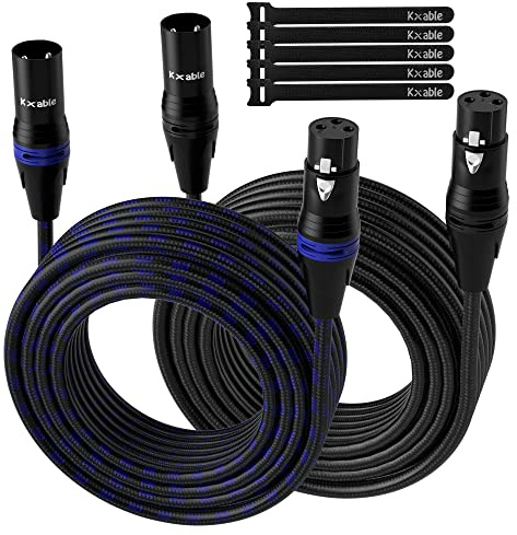 XLR Microphone Cable 20 Feet (2 Pack, Multi Colored), 3 Pin Shielded Balanced Male to Female Mic Patch Cord, Nylon Braided, Zinc Alloy Shells, OFC, for Amplifier, Speaker, Mixer with 5 Cable Ties