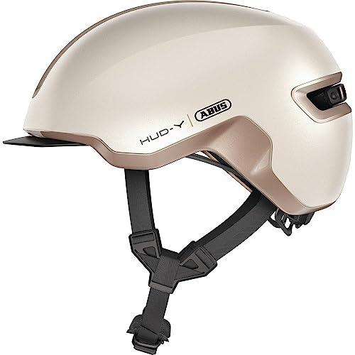 ABUS Urban Helm HUD-Y - mit magnetischem, aufladbarem LED-Rücklicht & Magnetverschluss - cooler Fahrradhelm für den Alltag - für Damen und Herren - Farbe: Champagne Gold) Matt, Größe S (51-55cm)