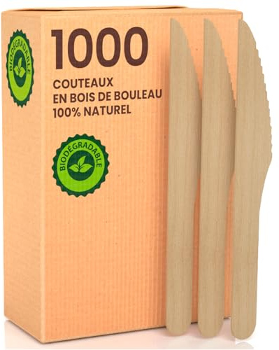 1000 Baciato Caffè Coltelli Ecologici in Legno di Betulla Monouso 100% Naturali Biodegradabili e Compostabili Posate Usa e Getta