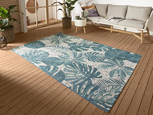 HANSE Home Tropical Leaves - Tapis d'intérieur et d'extérieur - Tissage Plat - Design Feuilles de Palmiers - Certifié Öko-Tex - Résistant aux intempéries et aux UV - pour Balcon, terrasse, Jardin -