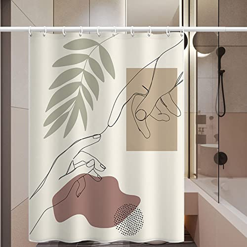 Duschrollo für Badewanne, Duschvorhang Textil Blatt mit Zwei Händen Polyester Braun Beige Shower Curtain Set 80x180cm(31 W x 71 H)