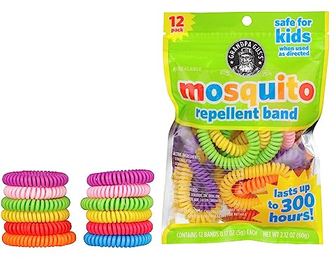 Grandpa Gus's Mosquito Repellent Bracelets - Wearable Bug Repellent Bands for Kids and Adults, DEET-Free, Plant-Based Essential Oils, Up to 300 Hours, Outdoor Activities, Camping and Hiking, 12 Pack