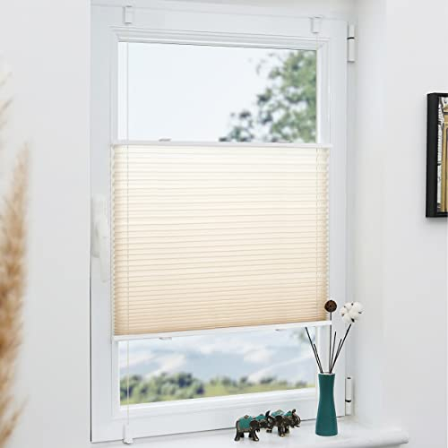 Grandekor Plissee Klemmfix ohne Bohren Creme 40x120cm(BxH) Plissees lichtdurchlässig Blickdicht Jalousien ohne Bohren Fensterrollo Klemmrollos Sonnenschutz Sichtschutz Faltrollo Rollos für Fenster