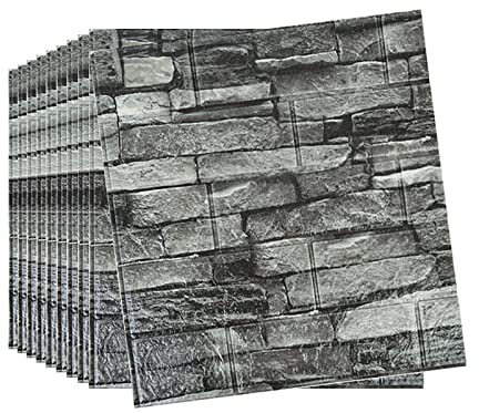 Snewvie 50pcs 3D Wall Panels 38×35cm Brick Wallpaper Self Adhesive DIY Wall Stickers Waterproof PE Foam Panel Wall Tiles for Bedroom Kitchen Living Room Bathroom Home Decor,Roman Black