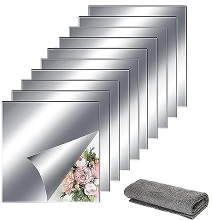 Quadrat Spiegelfolie Wandspiegel, Klebespiegel Nicht Glas, Spiegelfliesen Selbstklebend, 10PCS 20 * 20CM Spiegel Wandaufkleber Klebespiegel für Die Wand Flexibler Spiegel zum Aufkleben