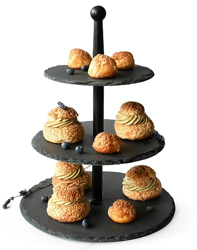 Sendez Alzata a 3 piani in ardesia con tronco in legno