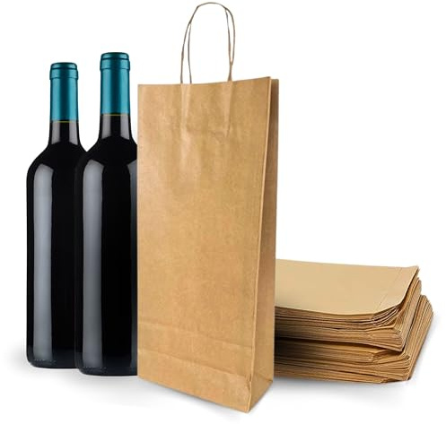 Espirito Rebelde 50 Bolsas para 2 Botellas de Vino 18x8x34cm | Diseño Elegante | Transporte Seguro con Asas Reforzadas | Ideal para Tiendas de Vino | Regalos: Navidad y Fiestas