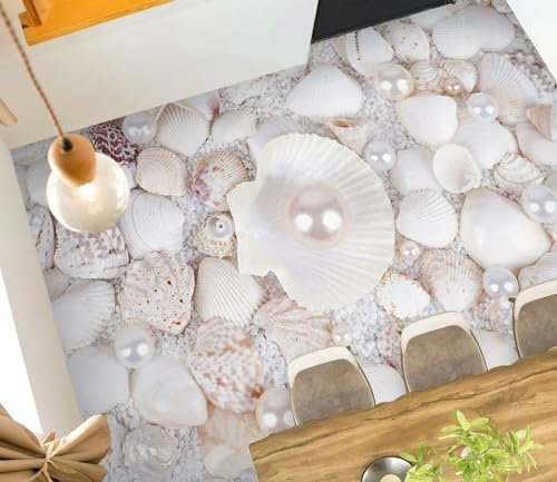 Selbstklebende Bodentapete 3D-Bodentapeten-Wandbilder mit weißen Perlen, 430 x 300 cm Bodenfliesen Aufkleber Wohnzimmer Studie Bodenbelag Tapete, Epoxidharz