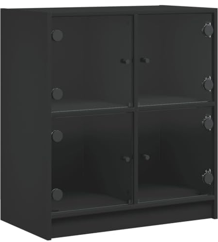 vidaXL Beistellschrank, Schrank Kommode mit Glastüren, Wohnzimmerschrank mit viel Stauraum, Sideboard Vitrine Flurschrank Mehrzweckschrank, Schwarz