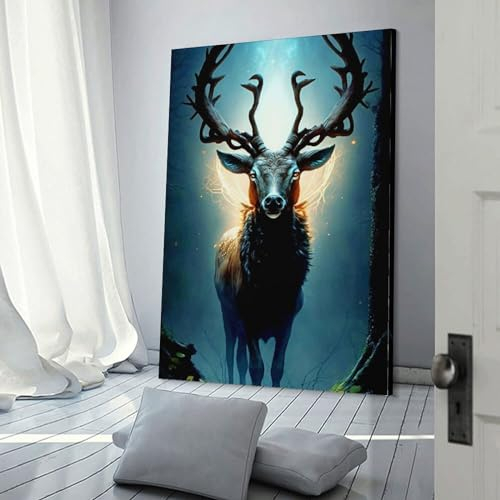 Hirsch-Wandkunst, Leinwanddruck, Gemälde, Wanddekoration, Set mit Ornamenten für Wände, Schlafzimmer, Wohnzimmer, 40 x 60 cm (16 x 24 Zoll)