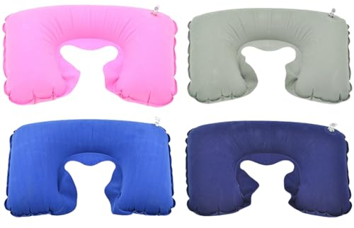 Kellegour 4 Stück Nackenkissen Aufblasbares Reisekissen,Reise Nackenkissen,U-förmiges Aufblasbares Reisekissen,Nackenkissen Reisekissen,Travel Pillow für Reise,Flugzeug,Auto,Zug(Blau,Grau,Rosa,Baolan)