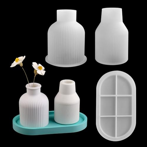 EPODA Silikonform Vase Tablett, Silikonformen GießFormen Vase Und Tablett, Beton GießForm Vase, Silikonform Zur Herstellung Blumenvasen Dekorativen