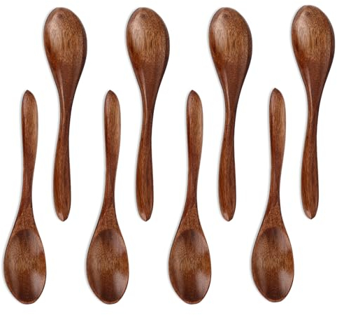 Prasacco 8 Pieces Small Wooden Spoons, 5.7 Inch Tiny Wood Spoons Honey Spoons for Tea Mini Wooden Spoons Tasting Spoon Wooden Soup Spoon Serving Spoon for Coffee Tea Jam Bath
