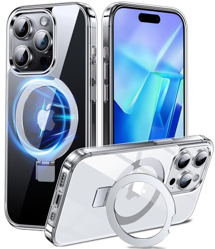 Chicfun 3-in-1 [Magnetic+KickStand+Ring Holder] Compatible with MagSafe, for iPhone 15 Pro Case with Stand Military Shockproof Protective Magnetic.for iPhone 15 Pro Case,Clear