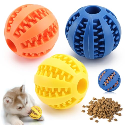 MOERDIFFER 3 Stück Hundespielzeug Ball, futterball für Hunde, hundespielzeug Ball, Naturgummi kauzauberball Hund, snackball Hund, schnüffelball Hund Für Hunde(7 cm, Blau+Orange+Gelb)