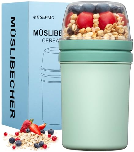 Mitsemmo Porta Yogurt e Cereali,Yoqurt da Asporto con Cucchiaio, Riutilizzabili Porta Yogurt Tazze Colazione Cereali,Tazze per muesli (Verde Nordico)