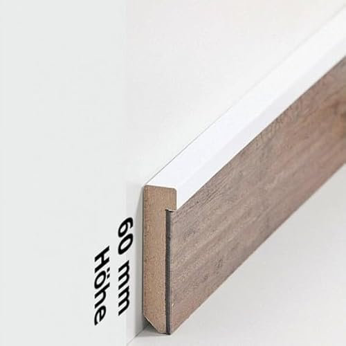 PROVISTON Lot de 5 plinthes en MDF - 13 x 60 x 2500 mm - Noyau en MDF blanc - À coller, clipser, vis et clouer - Plinthe pour sol en vinyle - 12,5 m