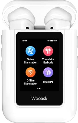 Wooask ChatGPT Translator Earbuds A8 TransBuds | AI Offline-Übersetzer mit Touchscreen & unabhängiger Bedienung | Keine App erforderlich | Echtzeit-Übersetzung in 144 Sprachen | In-Ear- &