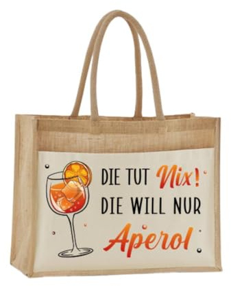 Tassenbrennerei Jutetasche - Die tut nix! Die will nur Aperol - Shopper, Strandtasche oder als Geschenk-Tasche - Geschenkidee, Geschenkset für Frauen, Kollegin
