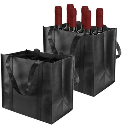 2 Pièces Sac à Bouteilles 6 Bouteilles 27 cm X 18 cm X 27 cm, Sac De Transport pour Bouteilles Transporte 6 Bouteilles de 1,5 L Non-Tissé Sac de Transport Porte Bouteille pour Fêtes, Voyages (Noir)