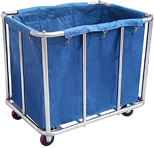 HPTHLY Multifunktionaler Aufbewahrungswagen, Servierwagen für den Haushalt, Wäschesortierwagen, robuster Sortierkorb mit Taschen, Reinigungswagen für Hotelzimmer mit Rädern, Edelstahlrahmen R, Blau