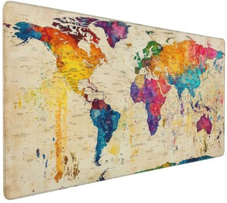 Gaming Mauspad XXL Weltkarte Mousepad 800x400x4mm Farbe Verlängertes Mauspad Schreibtischauflage,Genähte Kanten Mauspad,Verbessert Präzision Geschwindigkeit Wasserdicht Geeignet für Büro und Spiele