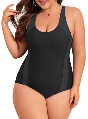 Durio Badeanzug Damen Große Größe Bauchweg Bademode Einteiler badeanzüge U Ausschnitt Swimsuits Verstellbarer Schultergurt Dunkelgrau 50