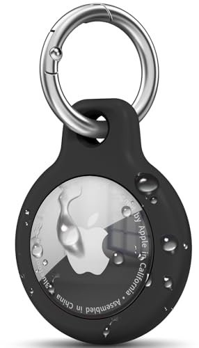 Oumida Hülle für Apple AirTag Anhänger, AirTag Schlüsselanhänger, Vollständig wasserdichte Airtags TPU Schutzhülle, AirTags Case Cover Kratzfest Stoßfest Verlustsicher, Schwarz