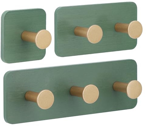 Segus Crochet Adhesif Mural, 3 Piezas Crochets à Serviette, Patere Adhesive, Sans Percer, pour Salon et Bureau, Clés et Parapluies (Vert)