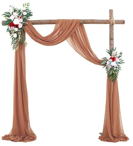 YKAFADE 1 Stück 75 * 600cm Querbehang Freihanddeko, Foto Hintergrund Vorhang Hochzeitsbogen Gardinen Vorhang Deko Chiffon Voile Freihandbogen Schals für Party Geburtstag Baby Dusche Taufe -braun
