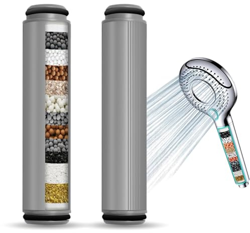 Lot de 2 filtres à 15 couches pour douchette Meko, diamètre : 2,5 cm x hauteur : 10,8 cm, filtre de rechange, filtre de douche, douchette à main, filtre pour eau dure pour filtrer l'eau dure, le