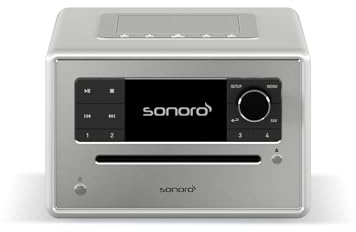 sonoro Elite Internetradio mit CD-Player (FM, DAB Plus, Podcasts, Spotify, Amazon Music, Deezer) Silber