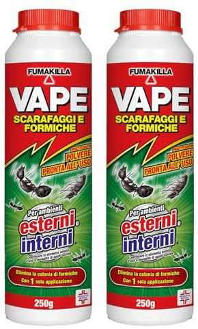 Vape Polvere Insetticida Per Scarafaggi E Formiche 250g Uso Interno ed Esterno Contro Infestazioni Domestiche Azione Lunga Durata (2 Unità)