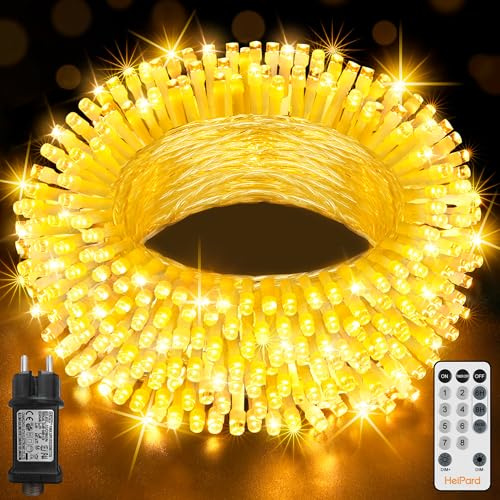 HeiPard Lichterkette Außen Innen 15m 150 LED, Lichterkette Weihnachtsbaum Warmweiß Strom mit Fernbedienung Timer, 8 Modi IP44 Wasserdicht Weihnachtsbeleuchtung außen für Party Hochzeit Tannenbaum