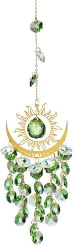 Sol och måne kristall solfångare, färgglada vindspel för utomhus färgat glas fönster hängande prismor trädgård bakgård takrumsdekor, boho vindspel (D)