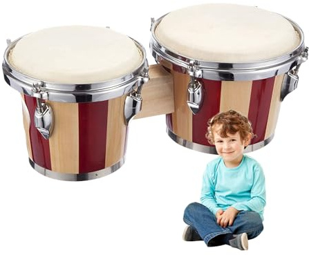 Bongos för barn trä – galna om bongo-trummor | instrument bongos trumset för vuxna barn | professionellt slagverk musikinstrument, 15,2 cm och 18,2 cm bongos för nybörjare