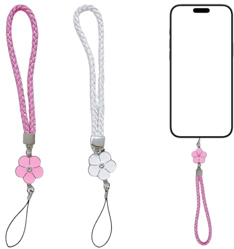 XYTAHDM 2 Pcs Longe de Téléphone Portable,Pendentifs pour Téléphones,Anti-Perte de Téléphone Portable Pendentif Chaîne, Bracelet Telephone, Dragonne de Téléphone, Charme de Téléphone(Blanc + Rose)