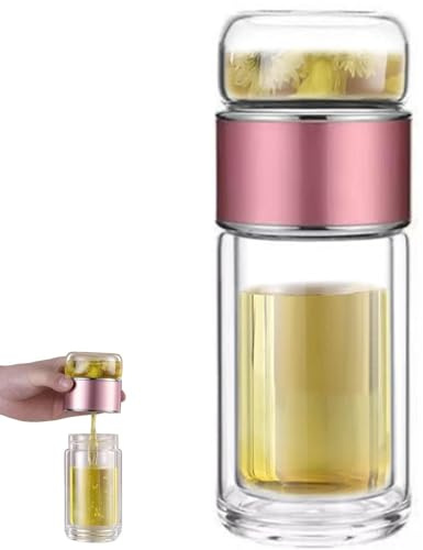 Infuseur à thé en verre Tryteava, tasse à thé intelligente 3-en-1 avec verre à double paroi et filtre en acier inoxydable 304, fabriquant de thé en feuilles détachées portable et étanche pour la