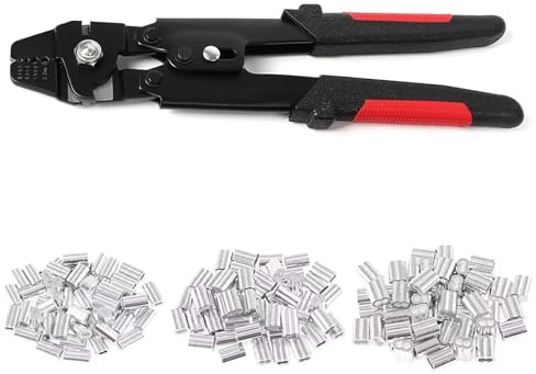 Pinza crimpatrice da pesca, strumento per funi metalliche, resistente, in acciaio inox, con 180 manicotti, strumento professionale di crimpatura