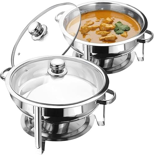 WJYTDHIQS 4.5 L Chafing Dish Buffet Set, Chafing Dish Buffet Rotondo, Set di 2 scaldavivande per Buffet, Anti Scaldabagno Buffet Scaldabagno Scaldabagni, per Party, Feste, Matrimoni, Banchetti