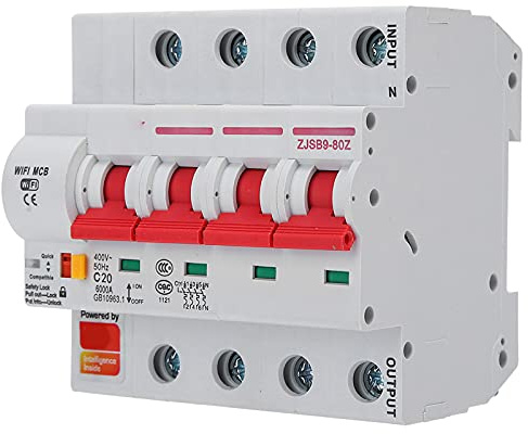 YDuupxe Smart WiFi Circuit Breaker Remote Interrupteur WiFi Activé PA66 - DSM AC220V Built In Antenne 6000V pour le Bureau à Domicile (4P 20A)