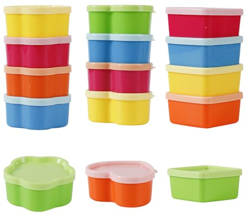 Shirene Kleine Dosen mit Deckel Plastik,15 Stück Kunststoff Gefrierdosen Klein mit Deckel Set 3 Stile inkl Gefriergeeignete & Stapelbare Snackboxen für Lebensmittel & Küchenorganisation (40ml)
