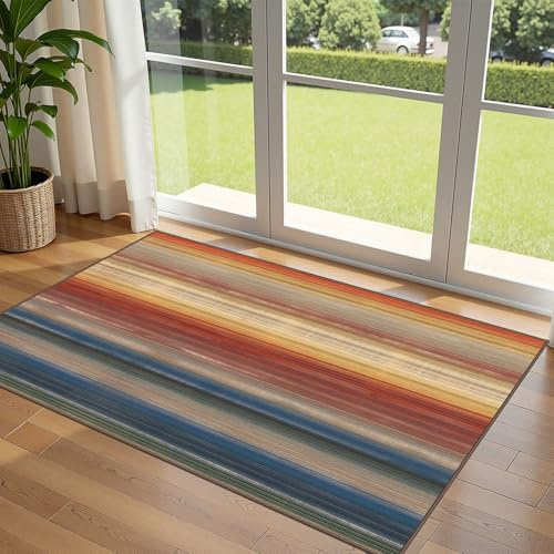 Othilic 3x5 Ombre Entry Rug - Small Washable Indoor Outdoor Mats for Front Door Non-Slip Porch Rug Rust Blue Modern Rainbow Throw Rugs for Living Room Bedroom Entryway Kitchen Office Porch Decor