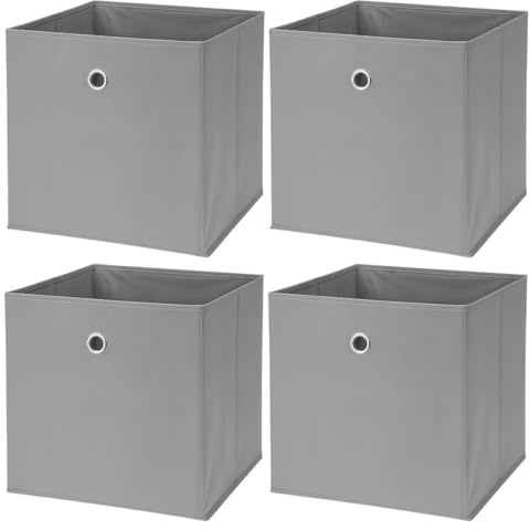 Murago 4er Set Faltbox ca. 30x30x30 cm - Grau - Würfel Aufbewahrungsbox faltbar Aufbewahrungskörbe Deko Korb Boxen Wohnzimmer Stoff für Kleidung Büro Regalkorb Klappbox Schlafzimmer Hellgrau