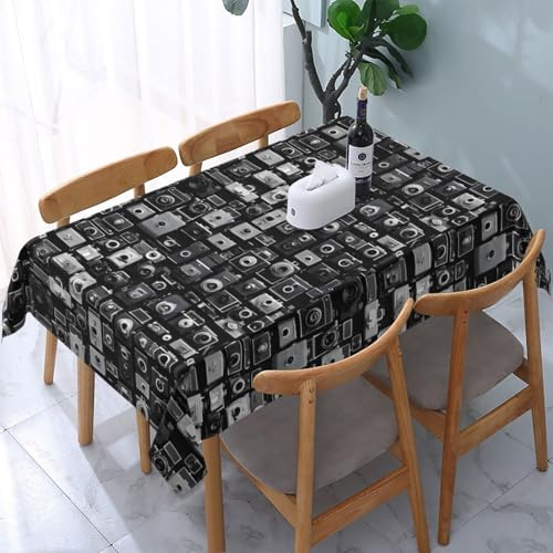 ZHYGZWWG Retro Cool Camera Collection Round Tablecloth-Soft Cloth, Suitable for Indoor/Outdoor Dining, Very Suitable for Cafes, Weddings, Picnics and Conferences