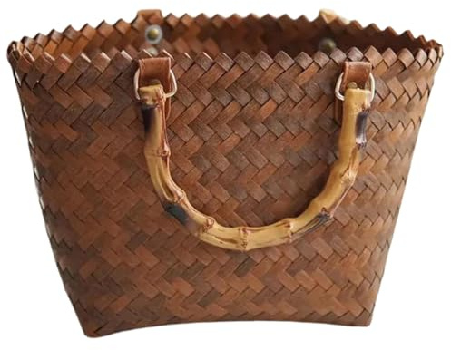 Ciieeo Bolso Tejido de Paja Vintage Mediano, Bolso Tote de Verano para Mujer, Cesta Tejida de Mimbre Ligera y Espaciosa, Bolsa de Mano para Playa, Picnic y Uso Diario